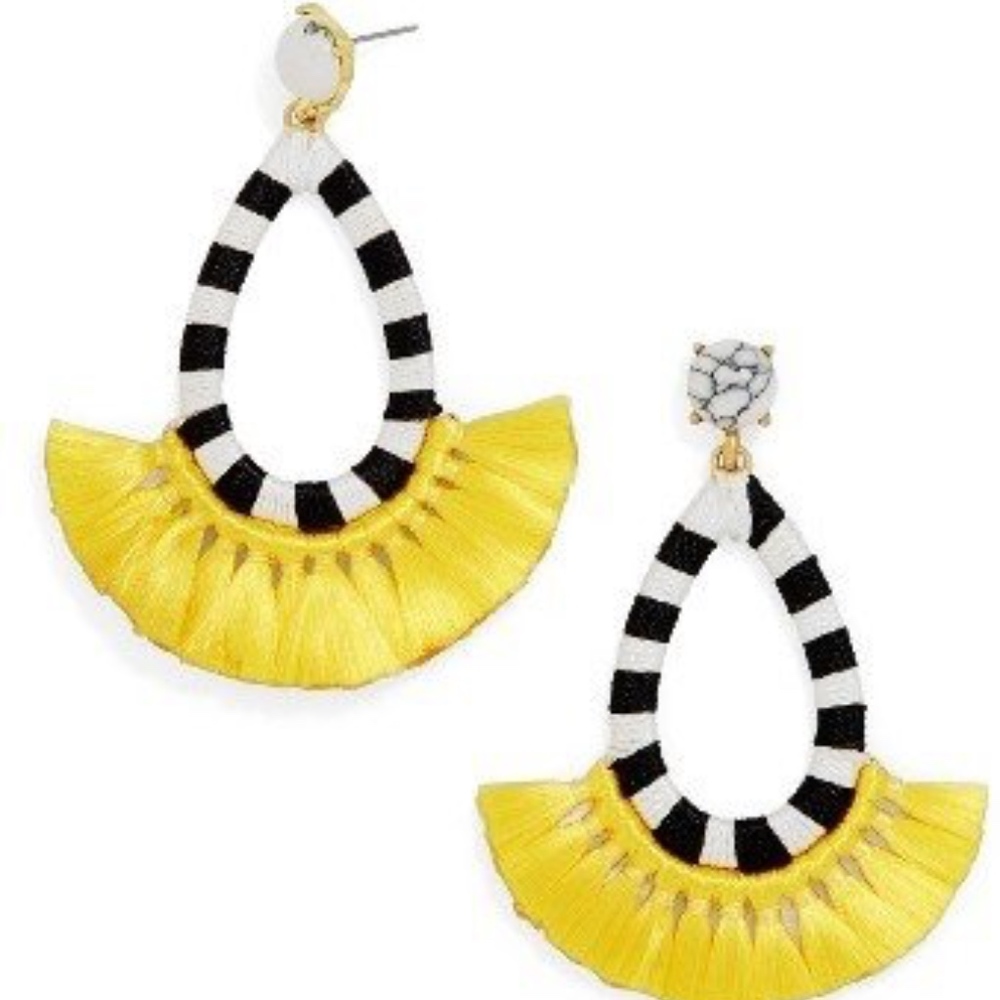 Bauble Bar Black and White yellow tassel earrings